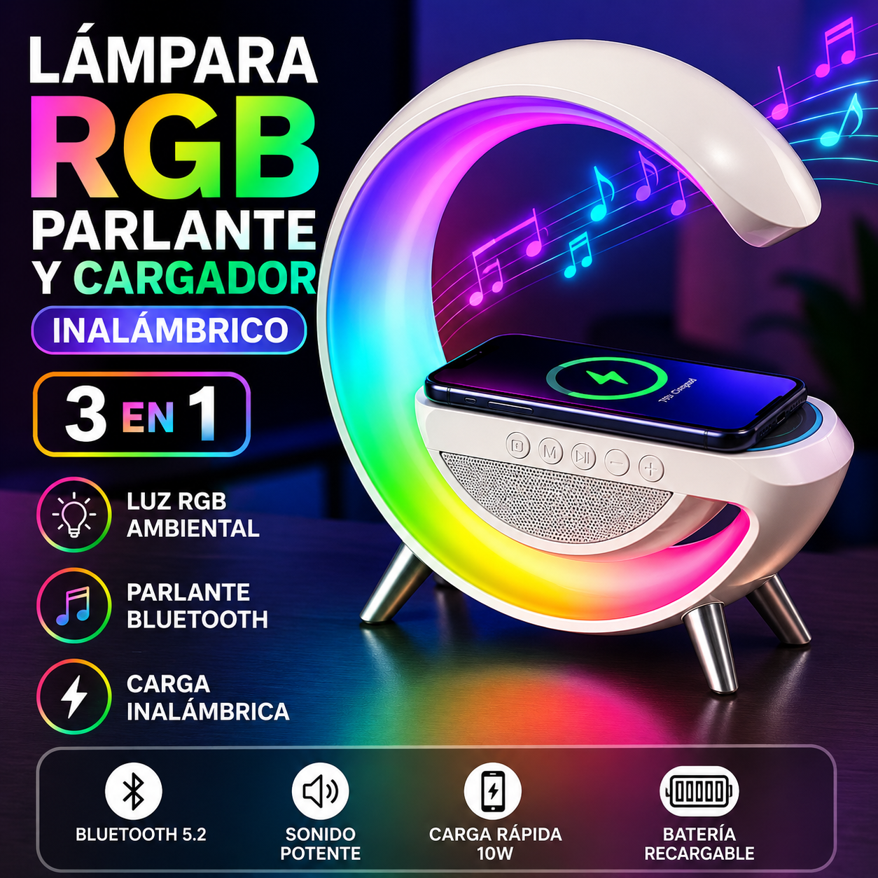 GlowBeat™ - Lampara con Altavoces y Cargador